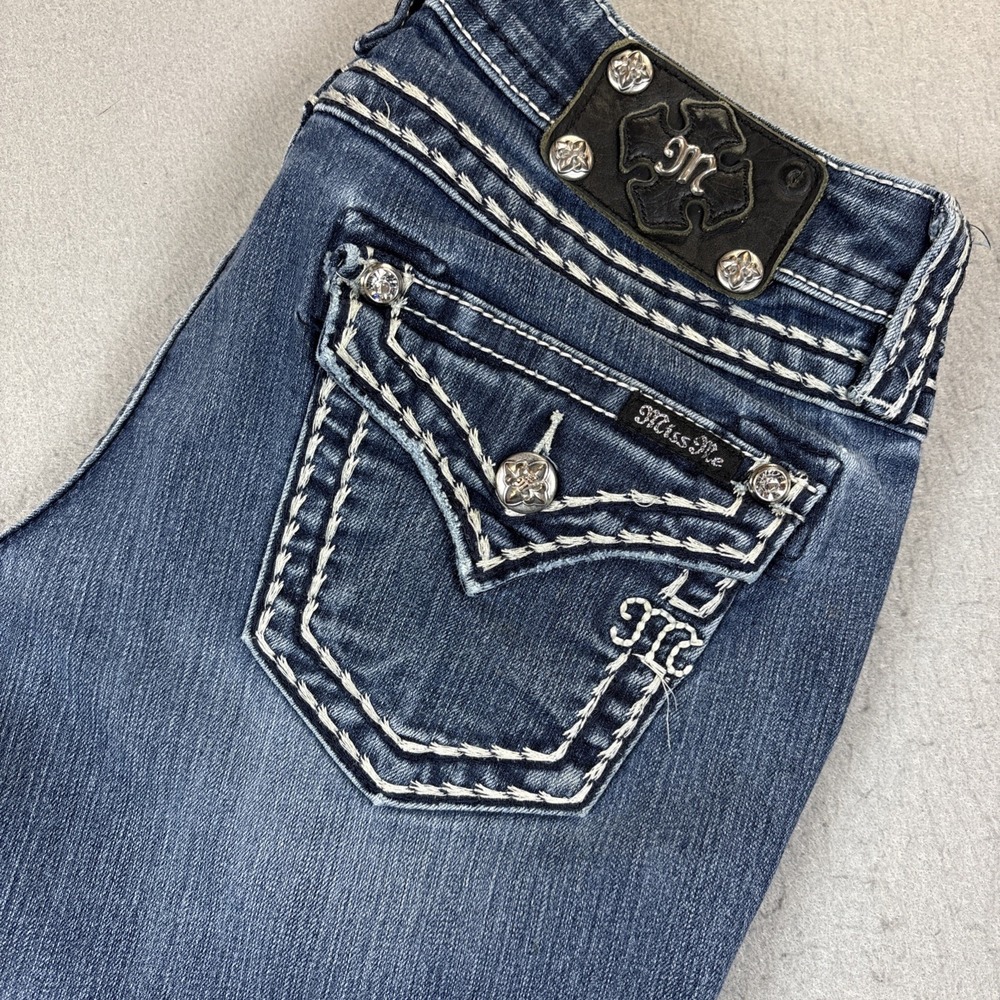 Miss Me Jeans Women's 29 Blue Chloe Bootcut Embroidered Pockets Whiskering